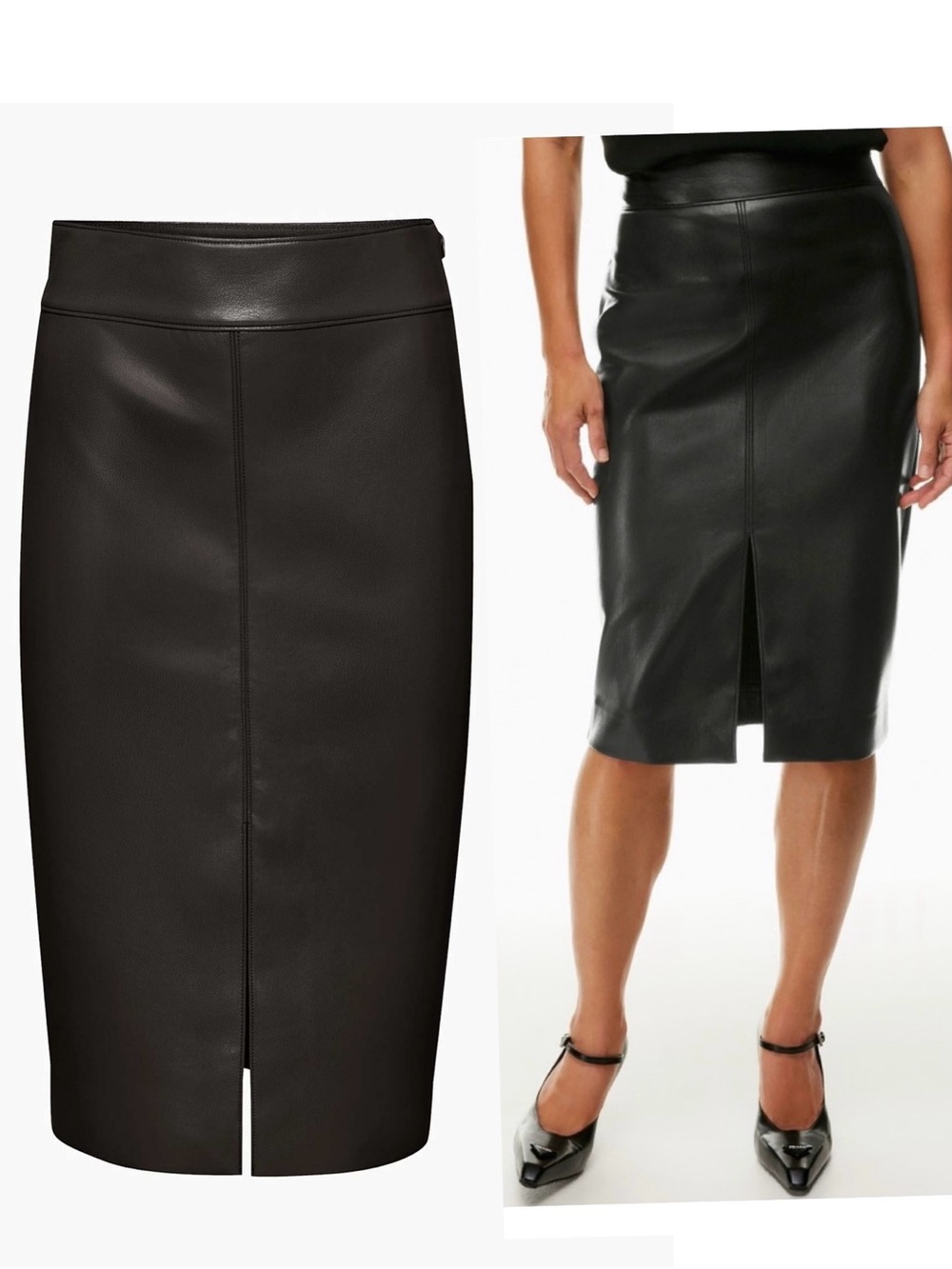 Aritzia Babaton Black Pegu Faux vegan leather pleather pencil midi skirt 8 NWOT